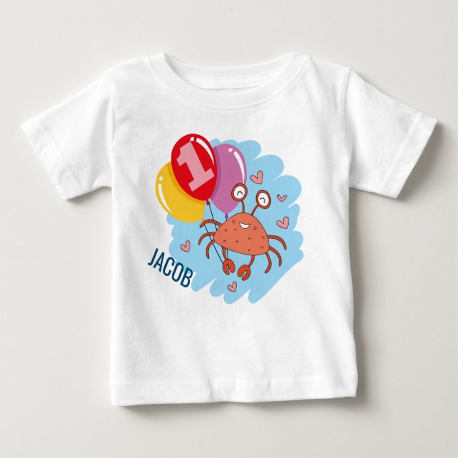 Camiseta Para Bebê primeiro aniversario de Caranguejo Colorido Bonito (Frente)