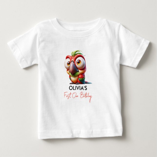 Camiseta Para Bebê Primeiro aniversario de Caricaturas de Papagaio Má (Frente)