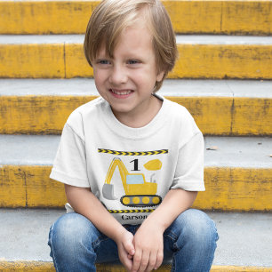 Camiseta Para Bebê primeiro aniversario de Carros de Construção legal