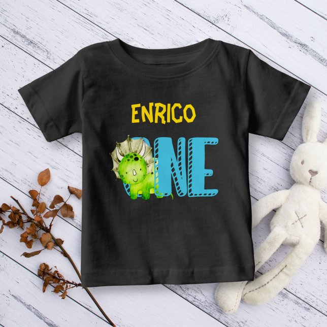 Camiseta Para Bebê Primeiro aniversário de dinossauro, bonitinho, per (Criador carregado)