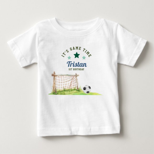 Camiseta Para Bebê Primeiro Aniversário de “É Hora do Jogo” do Novato (Frente)