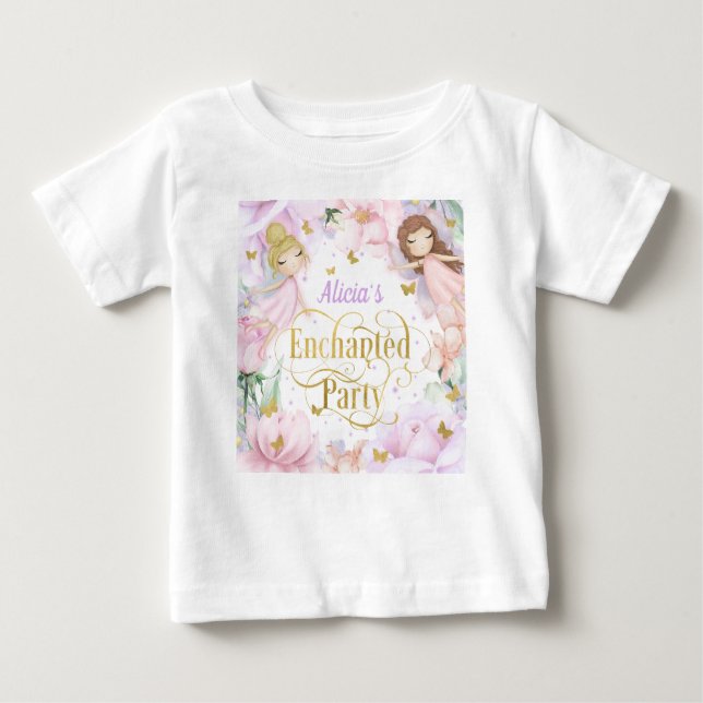 Camiseta Para Bebê Primeiro aniversario de fada de jardim entonado (Frente)