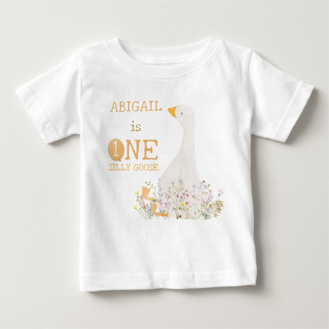 Camiseta Para Bebê Primeiro aniversario de flor selvagem de ganso de  (Frente)