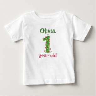Camiseta Para Bebê Primeiro Aniversário de Flores e Trepadeiras
