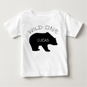 Camiseta Para Bebê Primeiro aniversario de Floresta de Um Urso Selvag