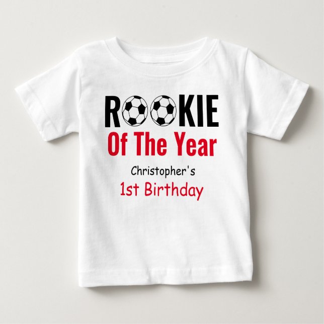 Camiseta Para Bebê Primeiro aniversario de futebol da Rookie (Frente)