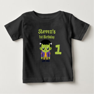 Camiseta Para Bebê Primeiro aniversario de Halloween do Monstro Verde