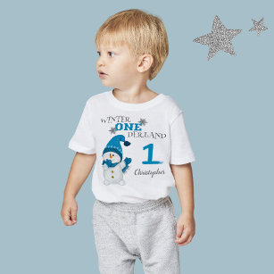 Camiseta Para Bebê Primeiro Aniversário de inverno Onderland Garoto d