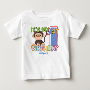 Camiseta Para Bebê Primeiro aniversario de macaco bonito