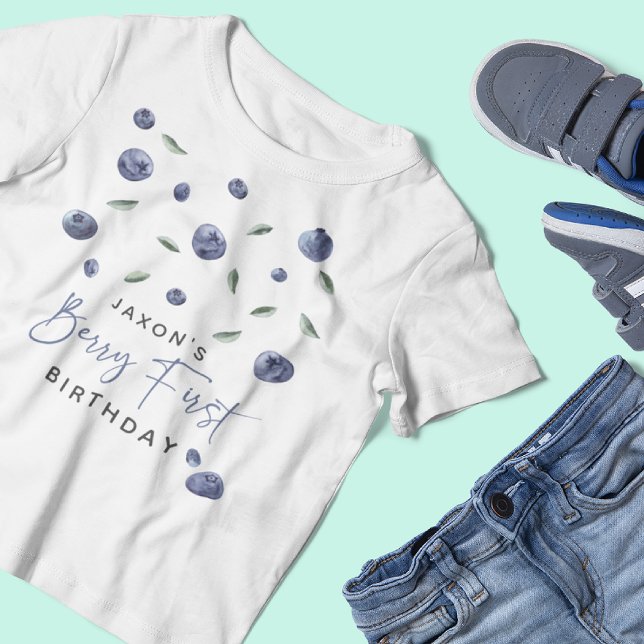 Camiseta Para Bebê primeiro aniversario de mirtilo 'Berry First' (Criador carregado)