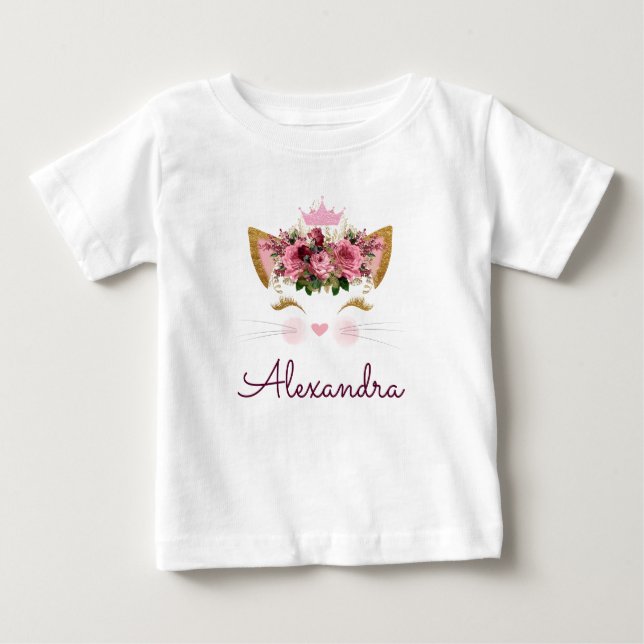 Camiseta Para Bebê Primeiro aniversario de Monograma Dourado Rosa Ros (Frente)