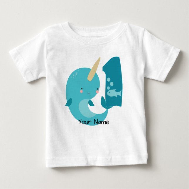 Camiseta Para Bebê Primeiro aniversario de Narwhal (Frente)