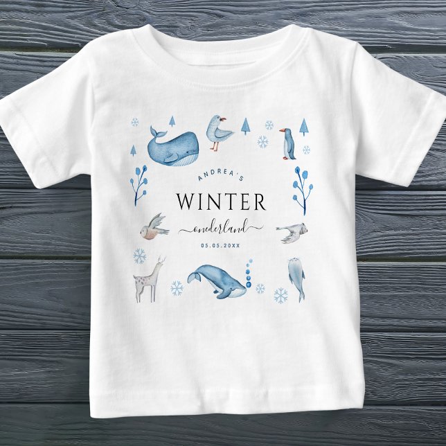 Camiseta Para Bebê Primeiro aniversario de Onederland Blue Winter (Criador carregado)