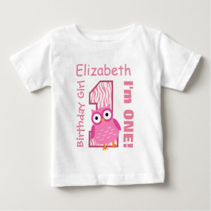 Camiseta Para Bebê Primeiro aniversario de Padrão Coruja e Zebra para