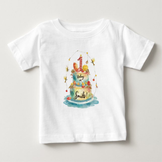 Camiseta Para Bebê Primeiro aniversario de pesca (Frente)