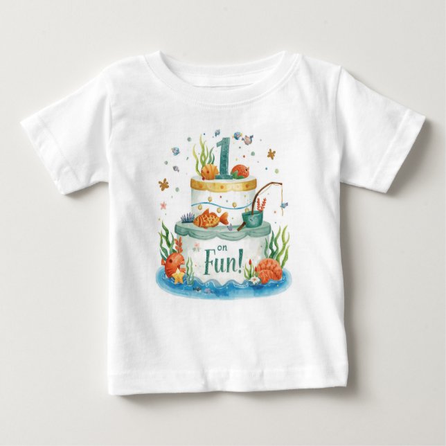 Camiseta Para Bebê Primeiro aniversario de pesca (Frente)