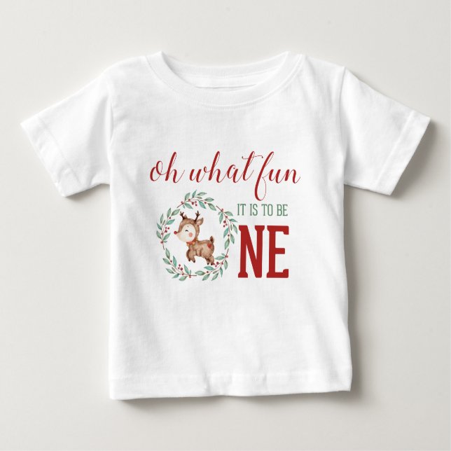 Camiseta Para Bebê Primeiro aniversario de Reindeer de Natal (Frente)