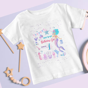 Camiseta Para Bebê Primeiro aniversario de Sereia de Menina Branca Ún