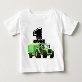 Camiseta Para Bebê Primeiro aniversario de Trator Verde Personalizado