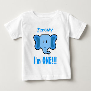 Camiseta Para Bebê Primeiro aniversario de um ano com elefante V01