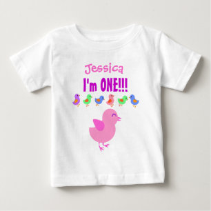 Camiseta Para Bebê Primeiro aniversario de um ano Pequenos Pintinhos