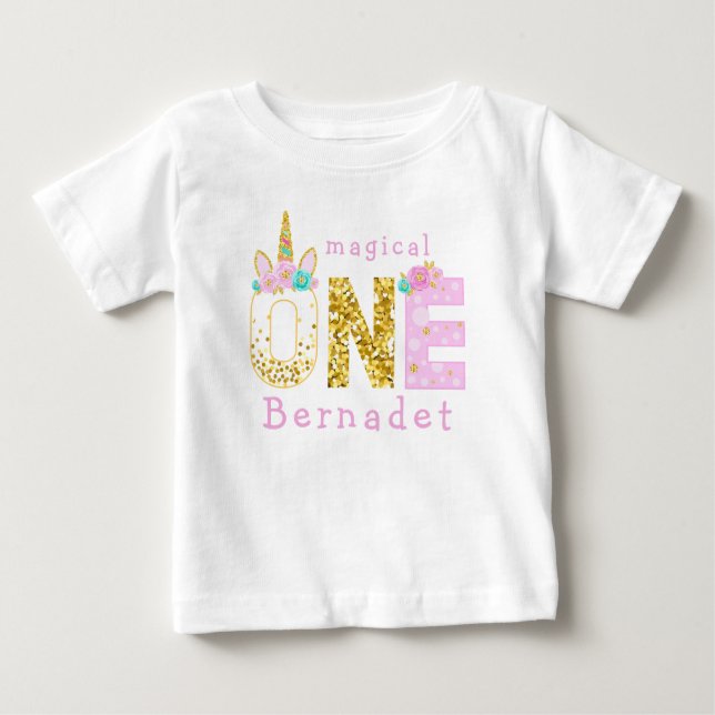 Camiseta Para Bebê Primeiro aniversario de Unicórnio Mágico para Garo (Frente)