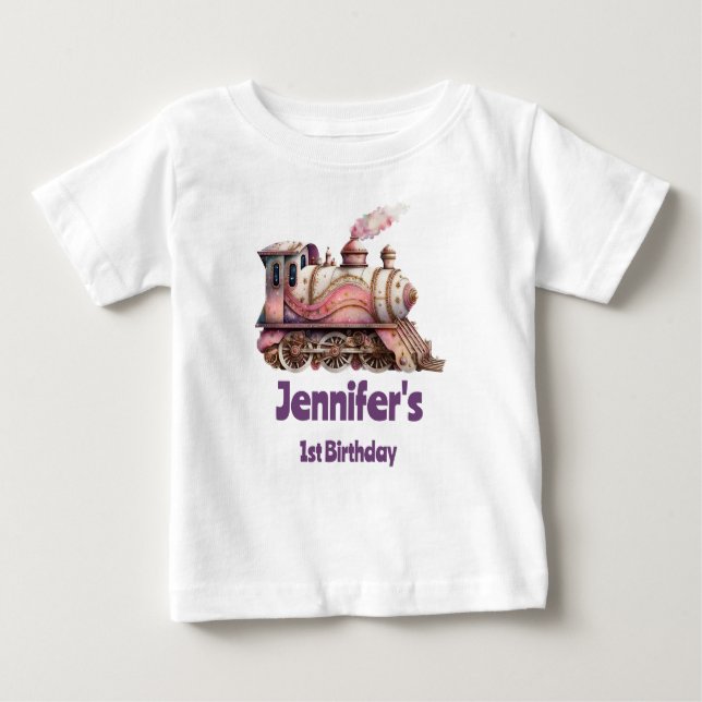 Camiseta Para Bebê Primeiro aniversario de vindima do comboio a vapor (Frente)