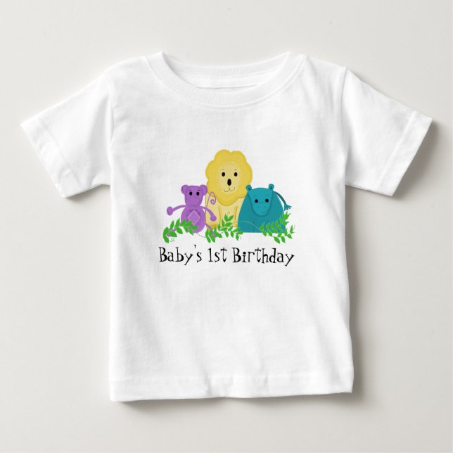 Camiseta Para Bebê Primeiro aniversario de Zoo (Frente)