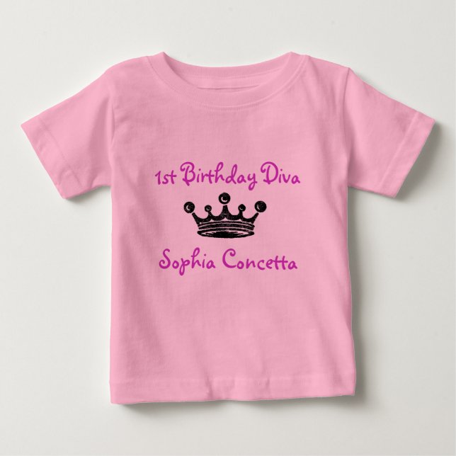 Camiseta Para Bebê primeiro aniversario Diva (Frente)