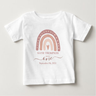Camiseta Para Bebê Primeiro Aniversário do Arco-Íris Cor-de-Rosa Mode