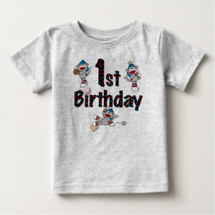 Camiseta Para Bebê Primeiro aniversario do basebol do macaco da peúg
