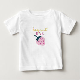 Camiseta Para Bebê Primeiro aniversário do bebê rosa morango