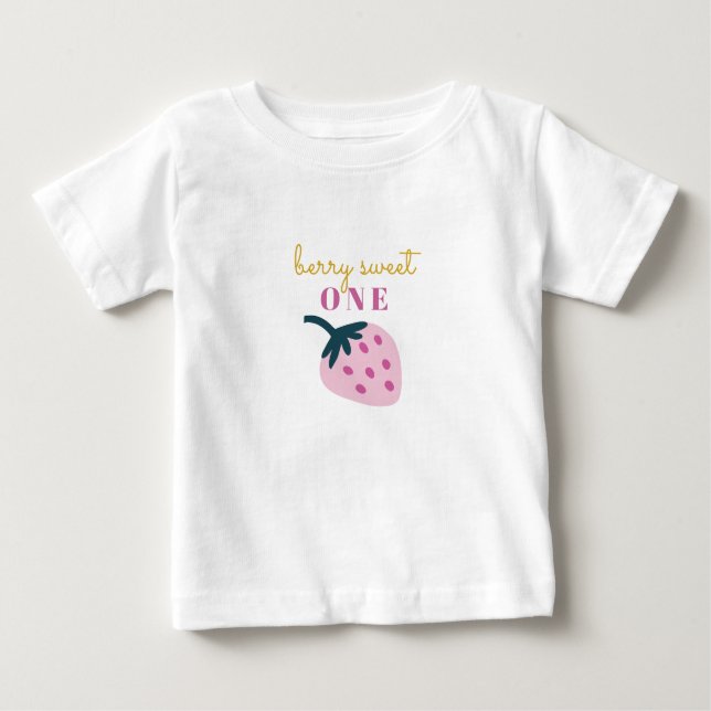 Camiseta Para Bebê Primeiro aniversário do bebê rosa morango (Frente)