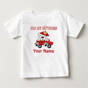 Camiseta Para Bebê Primeiro Aniversário do Caminhão de Fogo