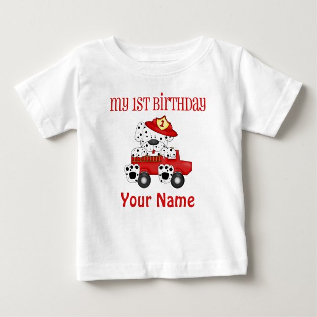 Camiseta Para Bebê Primeiro Aniversário do Caminhão de Fogo (Frente)