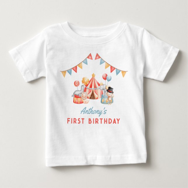 Camiseta Para Bebê Primeiro Aniversário do Carnaval Cute Moderno Fies (Frente)