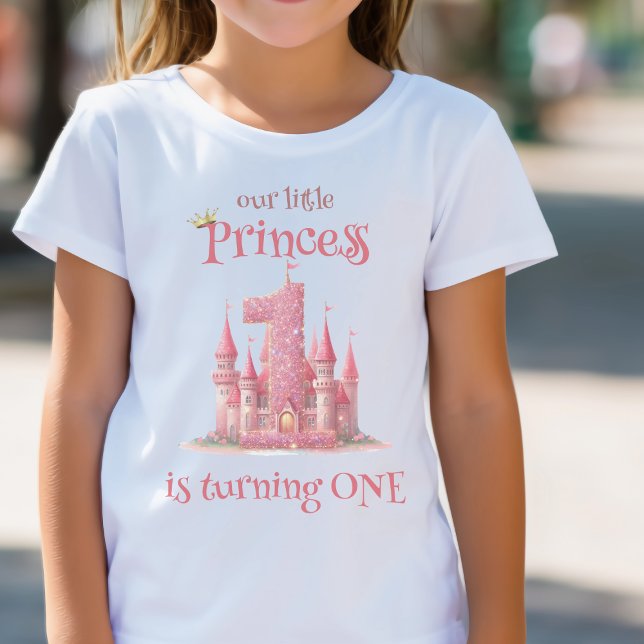 Camiseta Para Bebê Primeiro aniversario do Castelo Rosa da Princesa (Criador carregado)