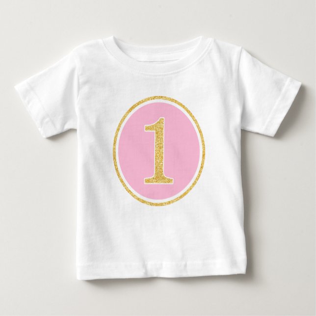 Camiseta Para Bebê Primeiro aniversario do Círculo com Cinza Cinza Do (Frente)