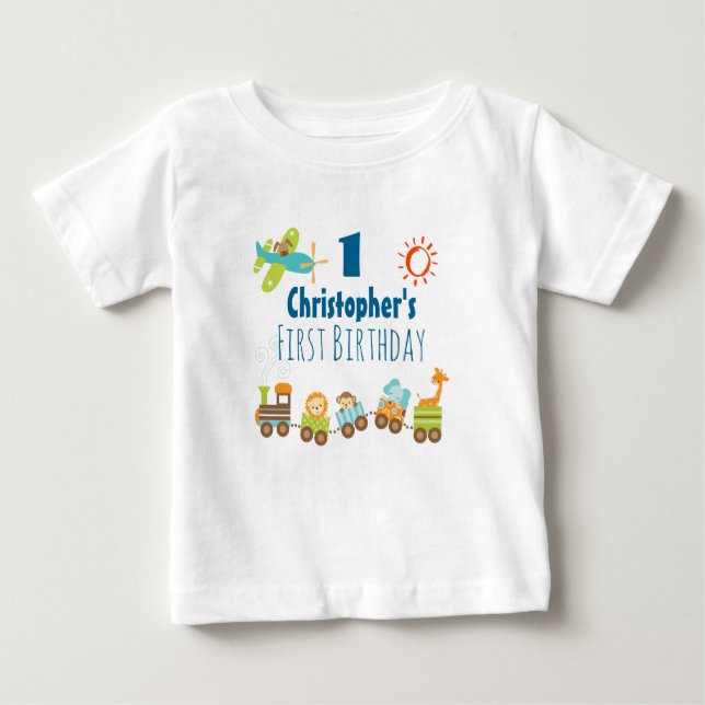 Camiseta Para Bebê Primeiro Aniversário do Comboio de Brinquedos e do (Frente)