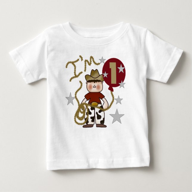 Camiseta Para Bebê Primeiro Aniversário do Cowboy (Frente)