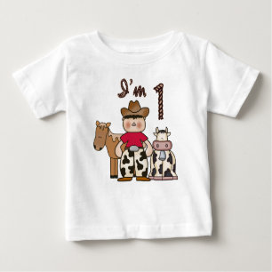 Camiseta Para Bebê Primeiro Aniversário do Cowboy