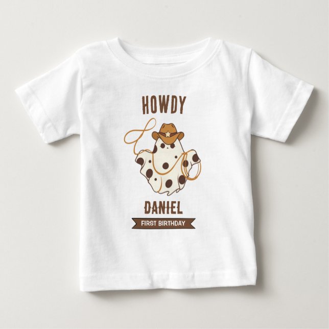 Camiseta Para Bebê Primeiro Aniversário do Cowboy Fantasma (Frente)