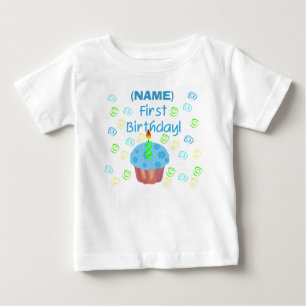Camiseta Para Bebê Primeiro aniversário do cupcake azul customizáve