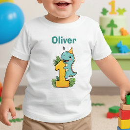 Camiseta Para Bebê Primeiro Aniversário do Dino