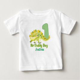 Camiseta Para Bebê Primeiro Aniversário do Dinossauro com Nome Bebê T