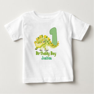 Camiseta Para Bebê Primeiro Aniversário do Dinossauro com Nome Bebê T