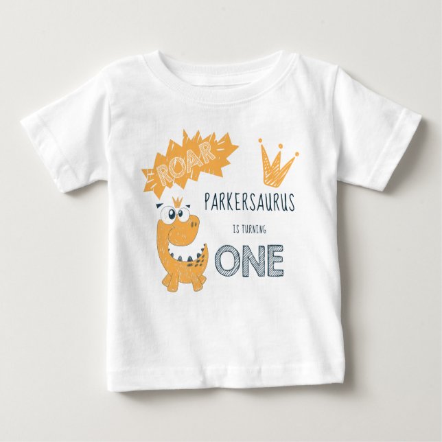 Camiseta Para Bebê Primeiro Aniversário do Dinossauro da Rota (Frente)