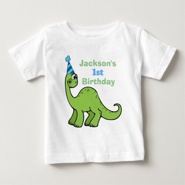 Camiseta Para Bebê Primeiro aniversario do Dinossauro Personalizado (Frente)