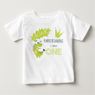 Camiseta Para Bebê Primeiro Aniversário do Dinossauro Verde da Raça