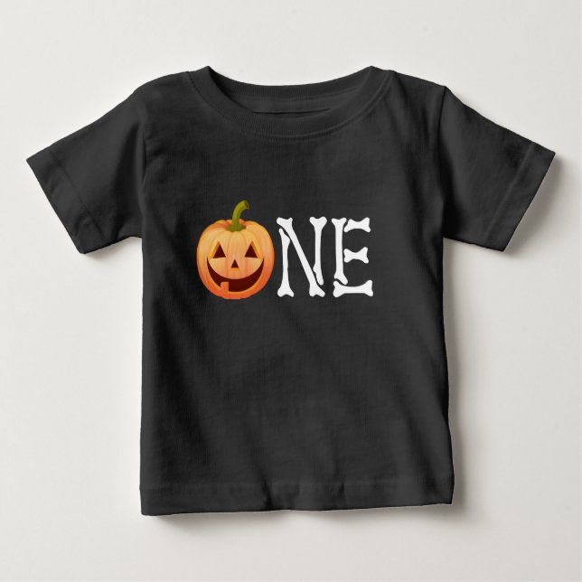 Camiseta Para Bebê Primeiro Aniversário do Halloween Pumpkin (Frente)